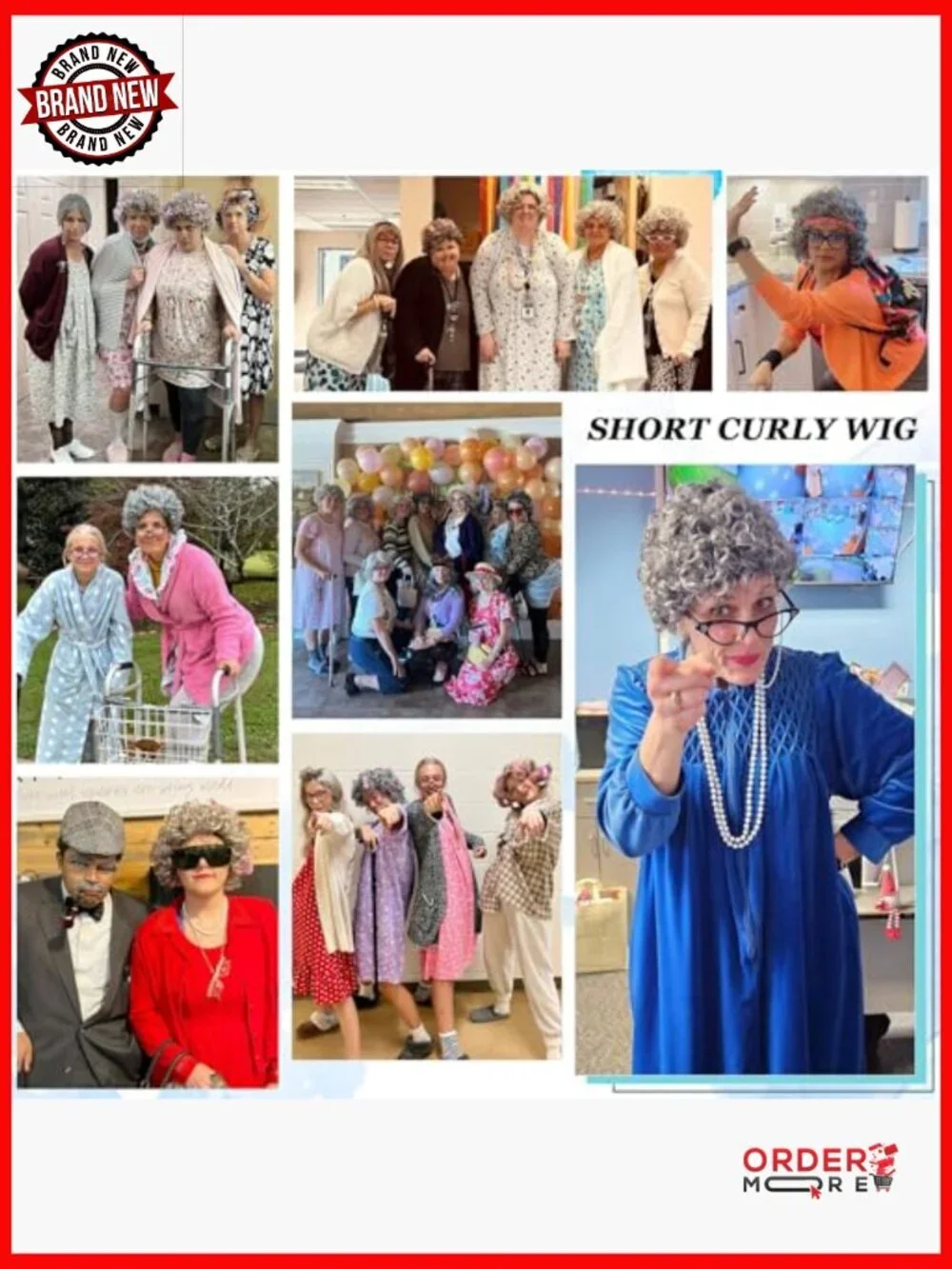 Synthetic Granny Wig Set with Glasses and Necklace for Costume Parties